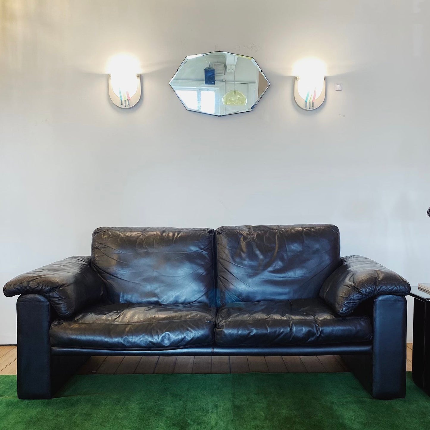 ARTIFEX / Post Modern Black Leather Two Seater Sofa
