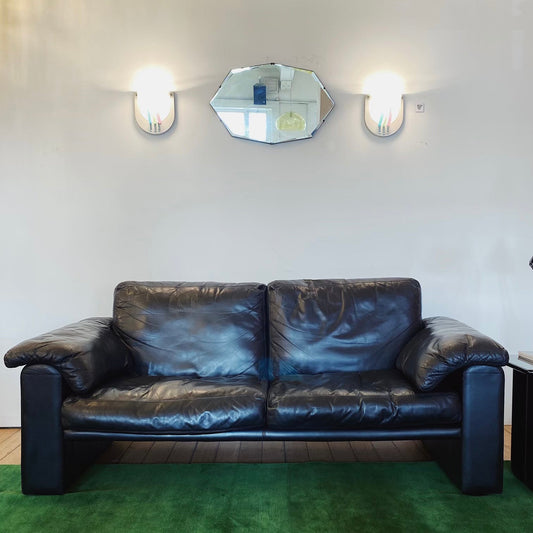 ARTIFEX / Post Modern Black Leather Two Seater Sofa