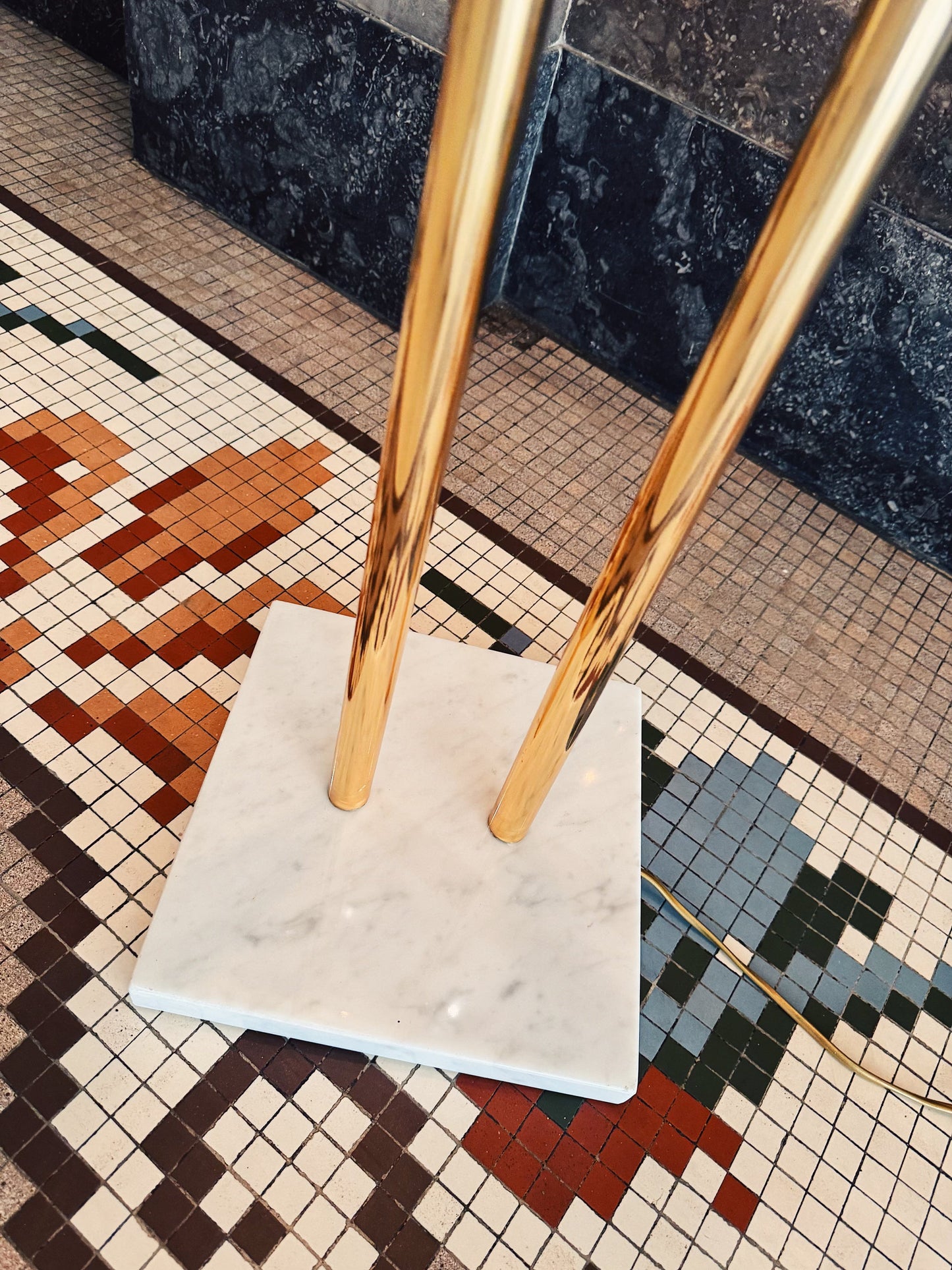 VINTAGE / 1970s Italian Gold, Glass + Marble Floor and Table Lamps