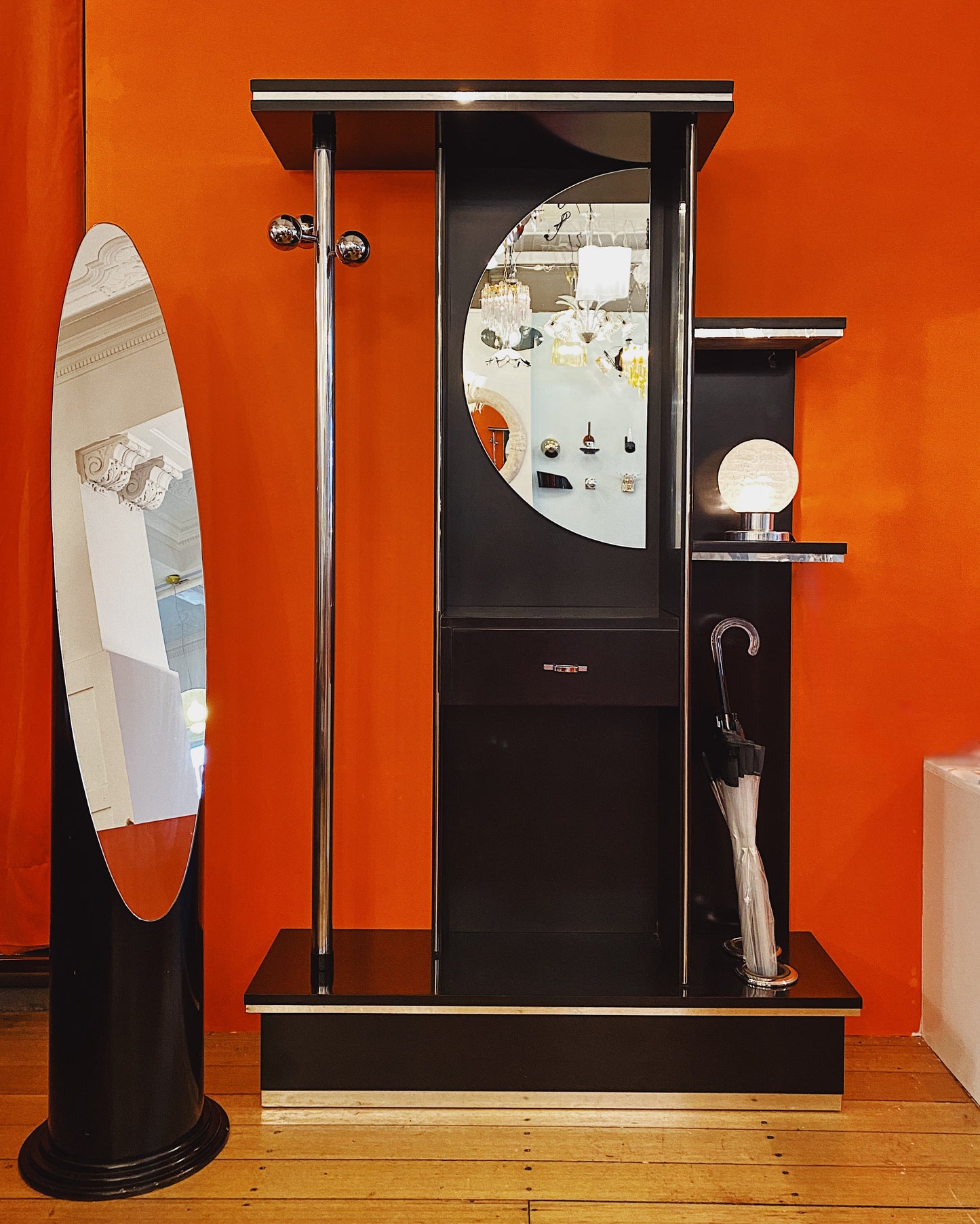 POST MODERN / Chrome Foyer Station with Coat Rack