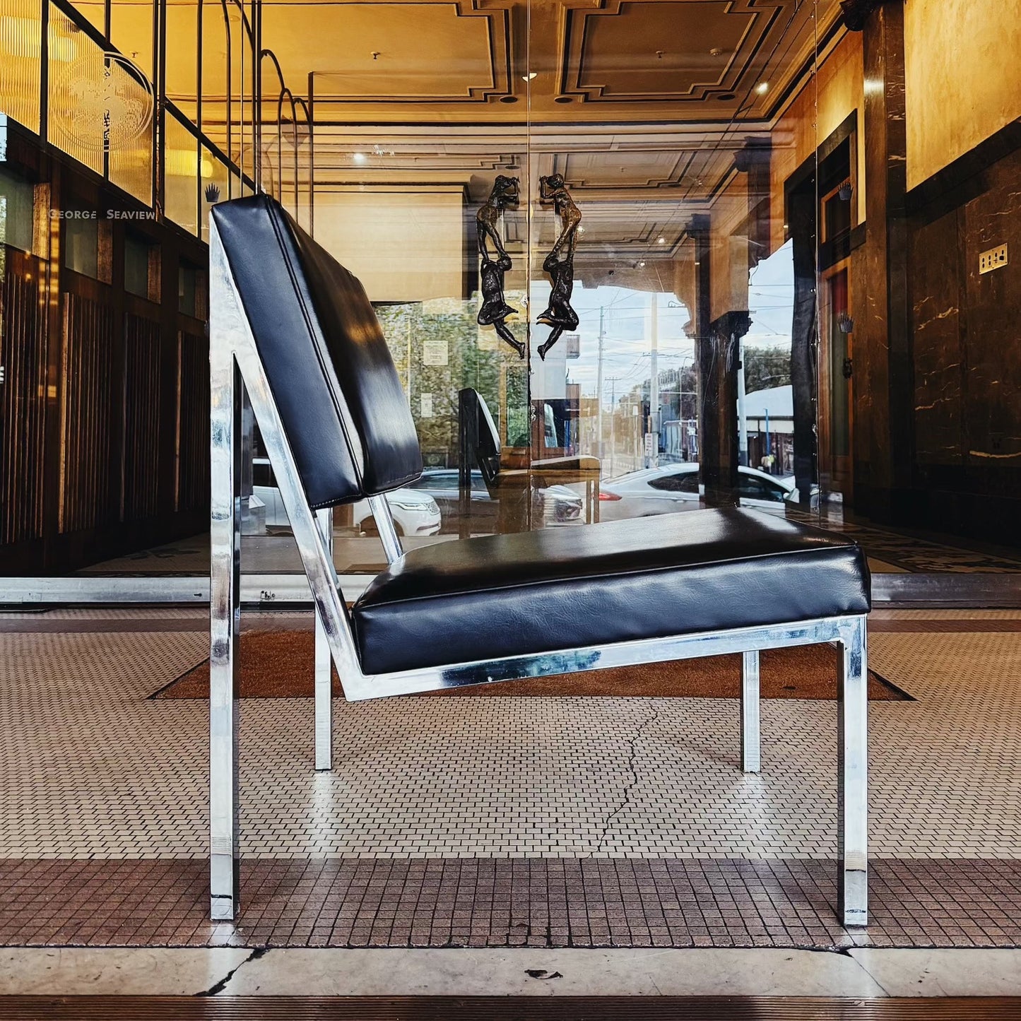 VINTAGE / 1970s Modern Minimalist Black + Chrome German Chair