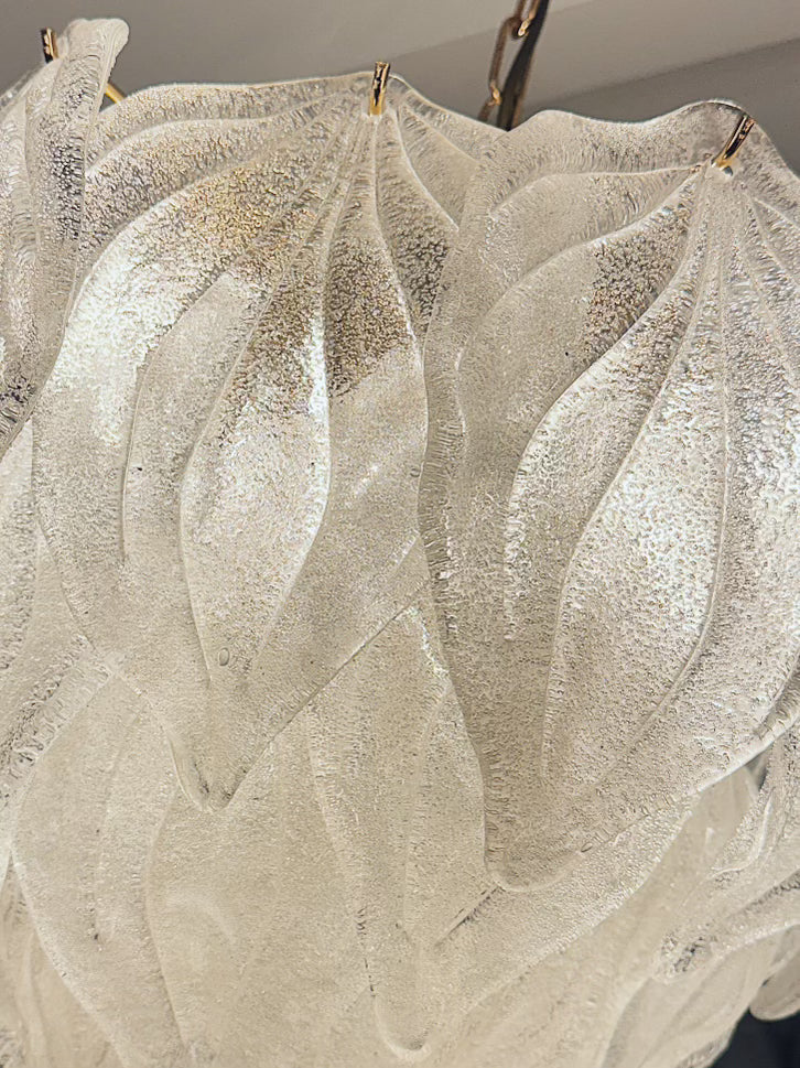 NOVARESI / 1970s Italian Murano Chandelier with Glass Leaf Petals