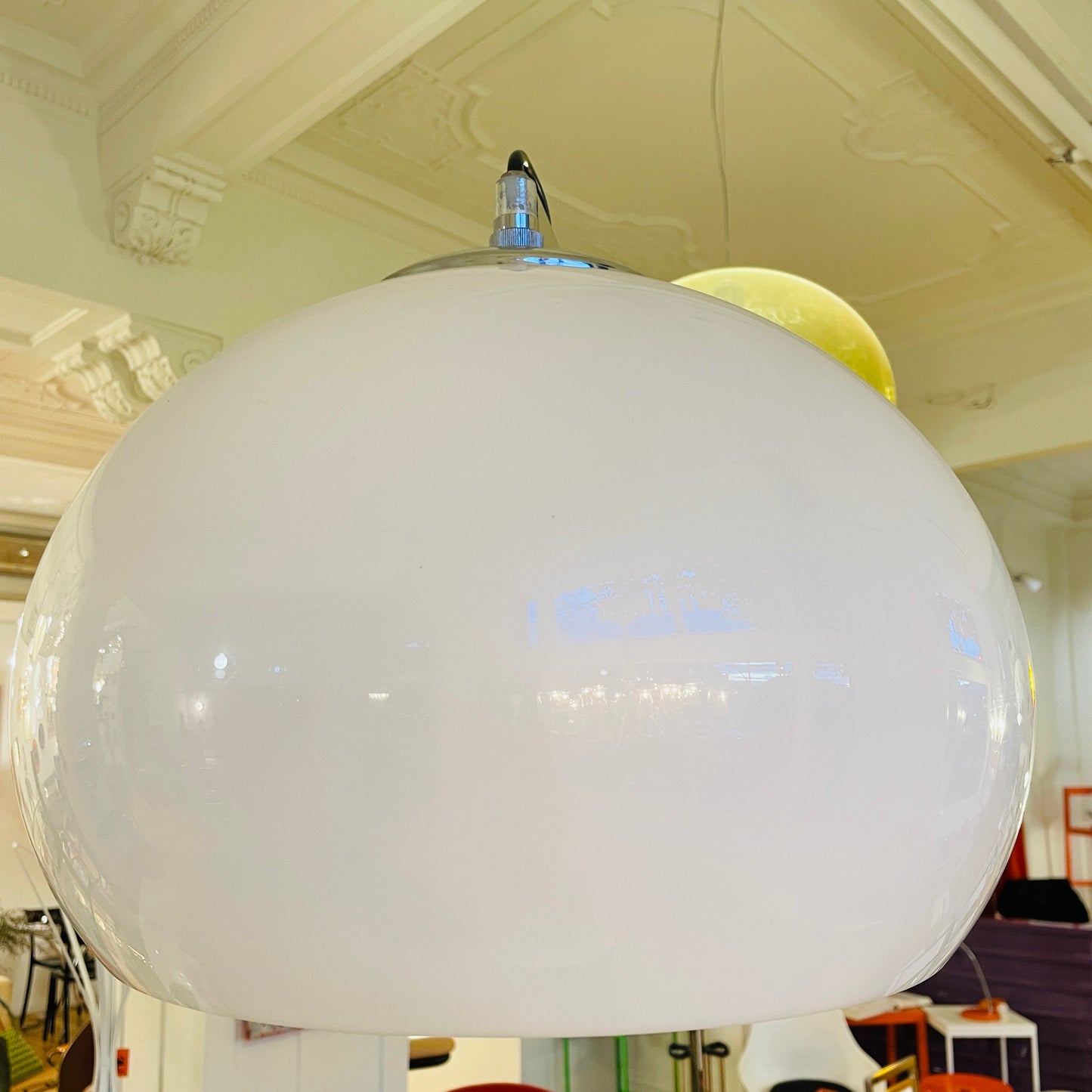 VINTAGE / 1960s Italian Chrome + Travertine Stone Arc Floor Lamp