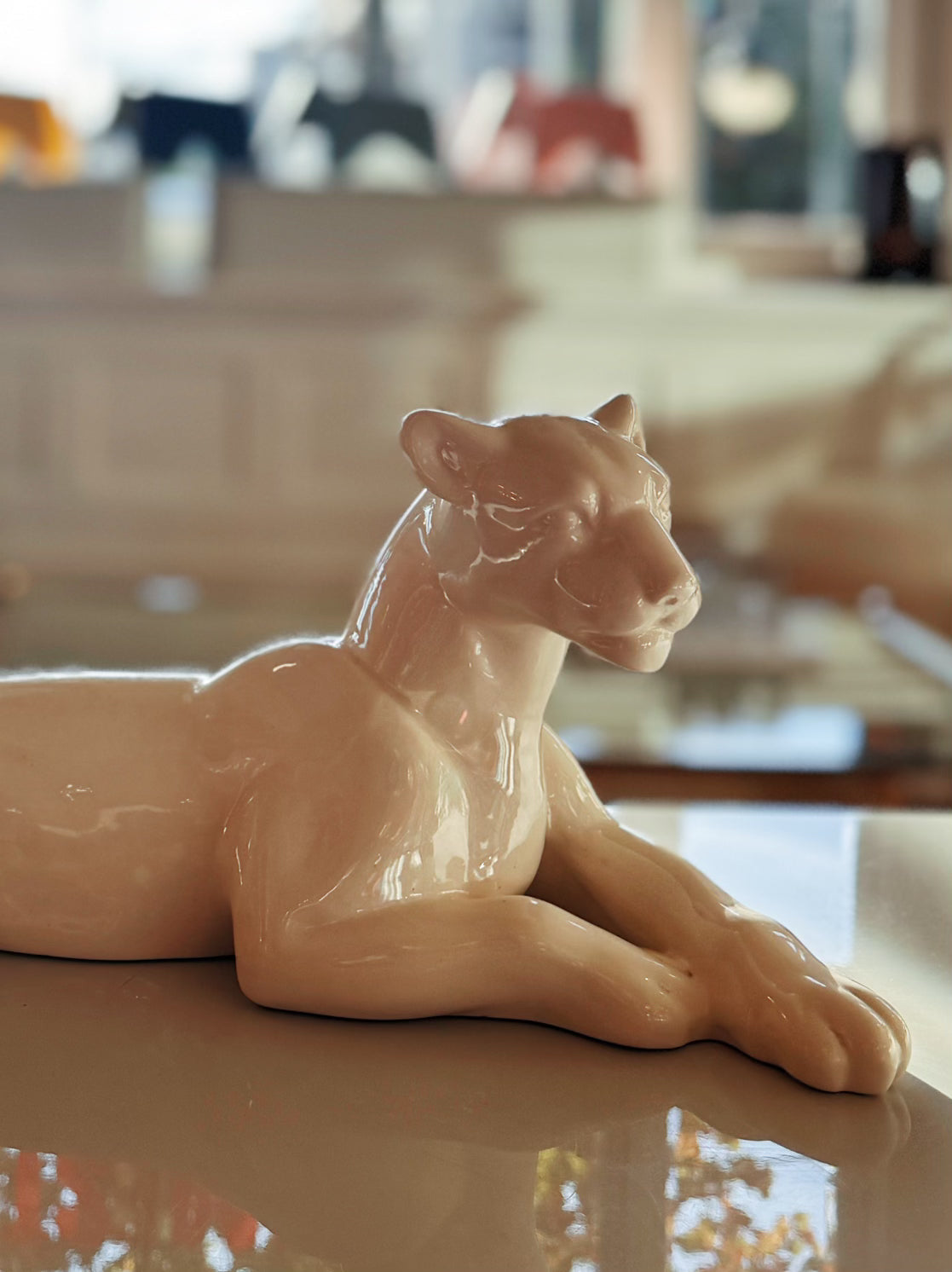 VINTAGE / Ceramic Snow Panther Sculpture