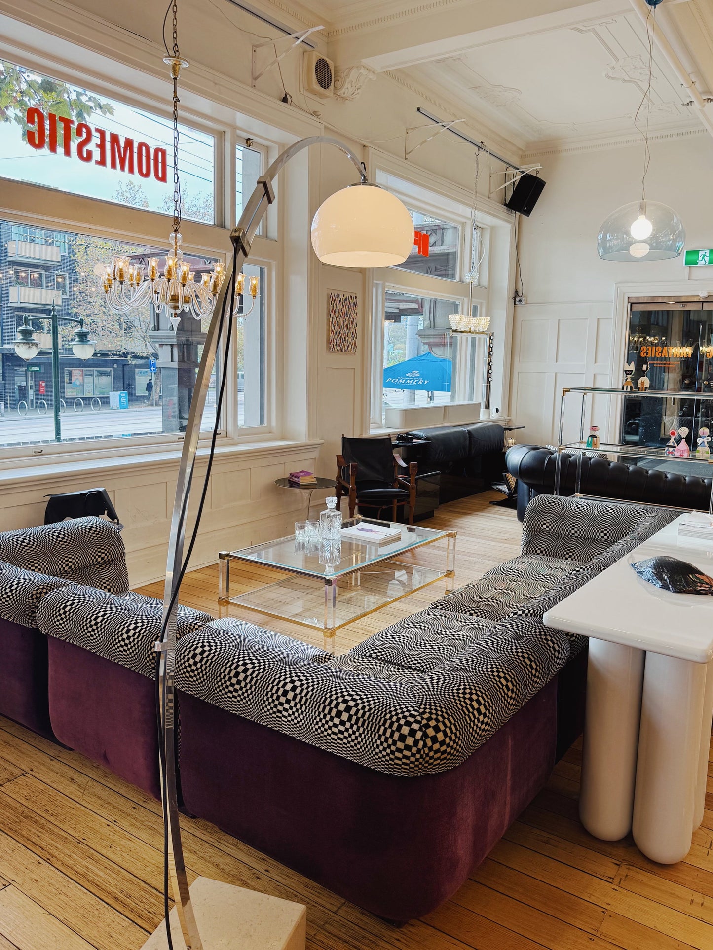 VINTAGE / 1960s Italian Chrome + Travertine Stone Arc Floor Lamp