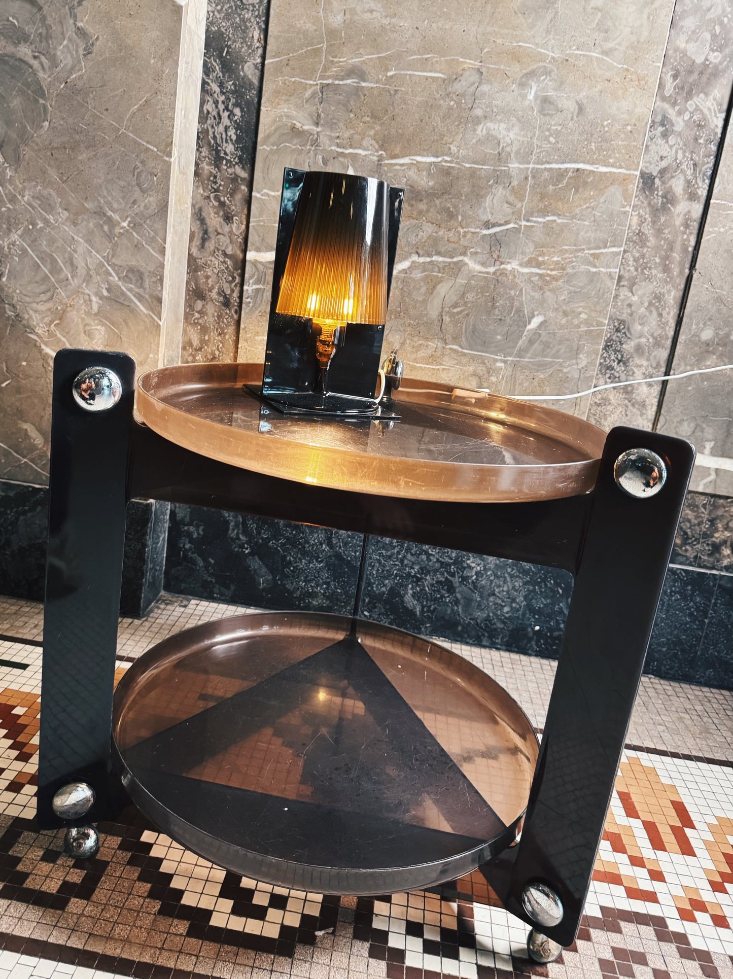 FRATELLI GUZZINI / Vintage 1970s Transparent Chocolate Drink Trolley by Luigi Massoni