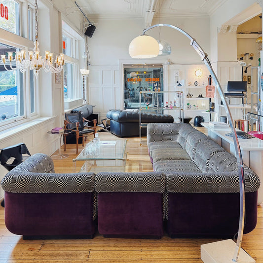 VINTAGE / 1960s Italian Chrome + Travertine Stone Arc Floor Lamp