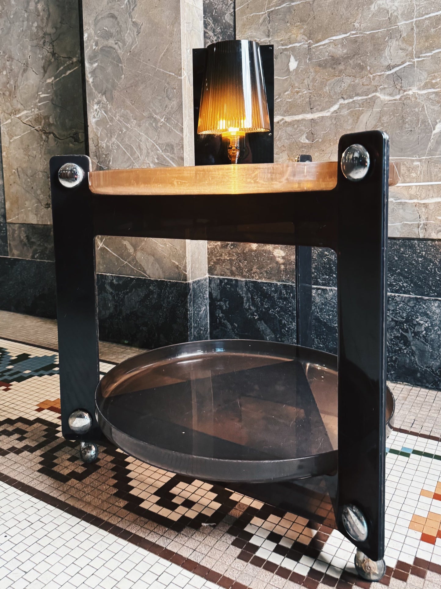 FRATELLI GUZZINI / Vintage 1970s Transparent Chocolate Drink Trolley by Luigi Massoni