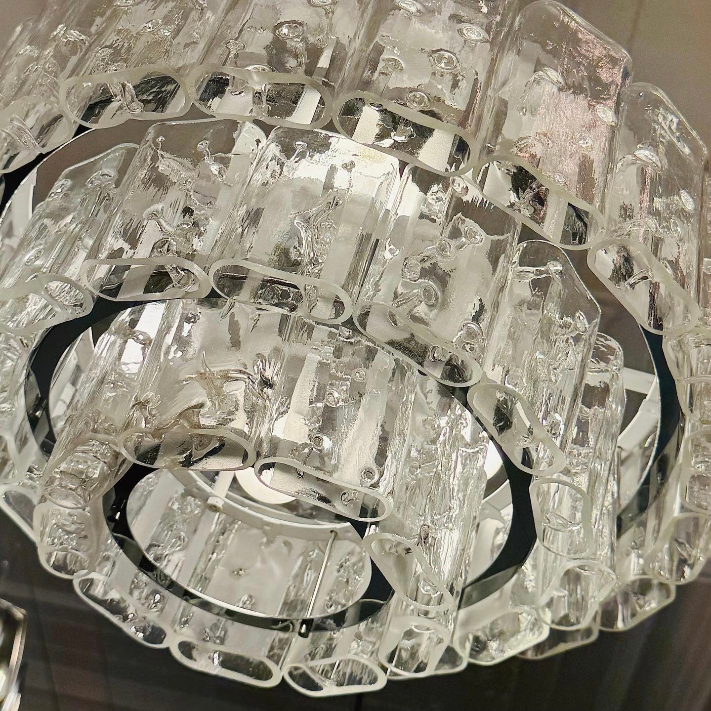DORIA / 1960s Three Tier Icicle German Glass Chandelier