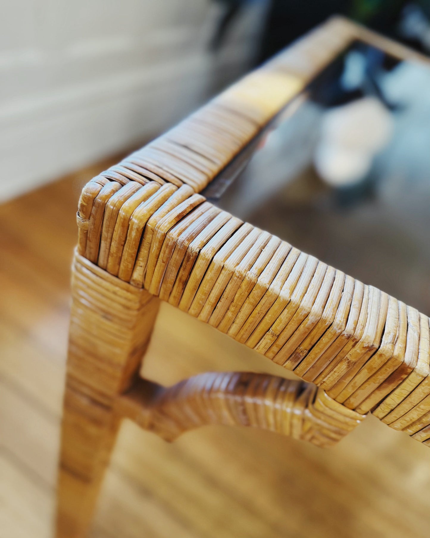 VINTAGE/ 1970s Bamboo Rattan Woven Dining Setting