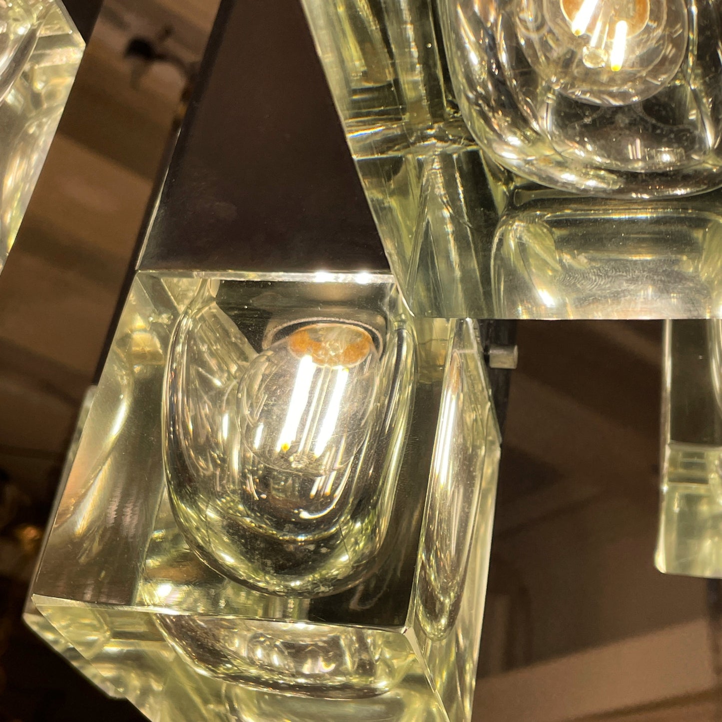 GAETANO SCIOLARI / 1970's Italian Cubic 5 Column Chrome Pendants