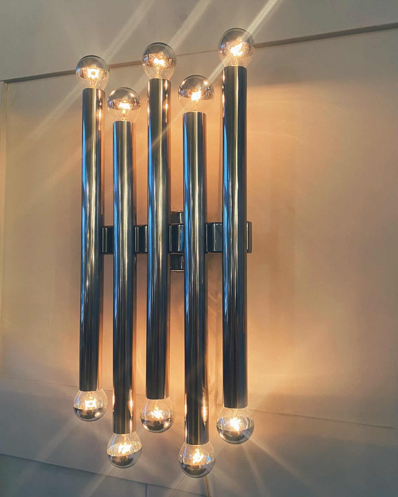 GAETANO SCIOLARI / 1970's Italian 5 Column Chrome Wall Light
