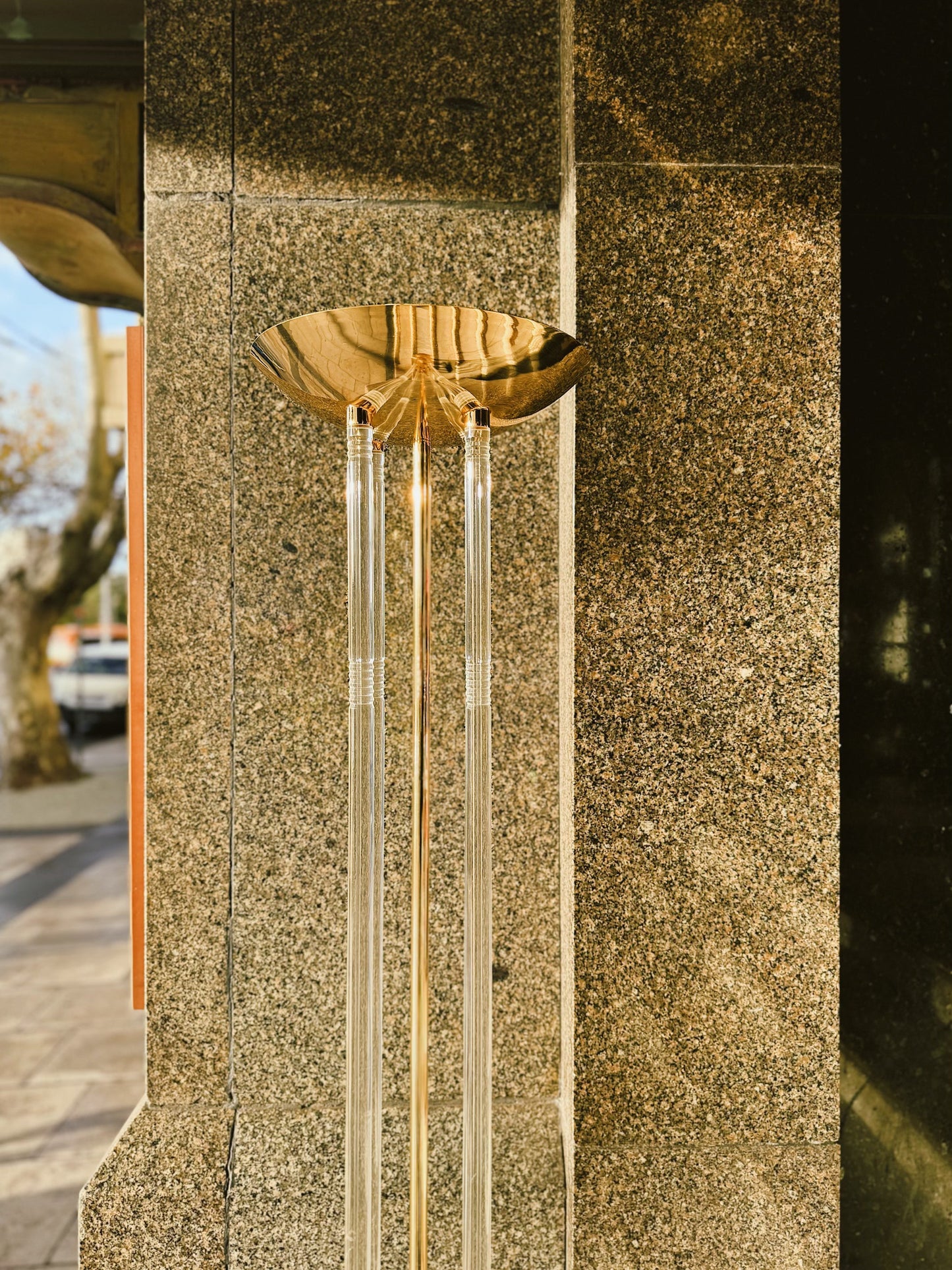 VINTAGE / Post Modern Brass + Lucite Torchier Floor Lamp