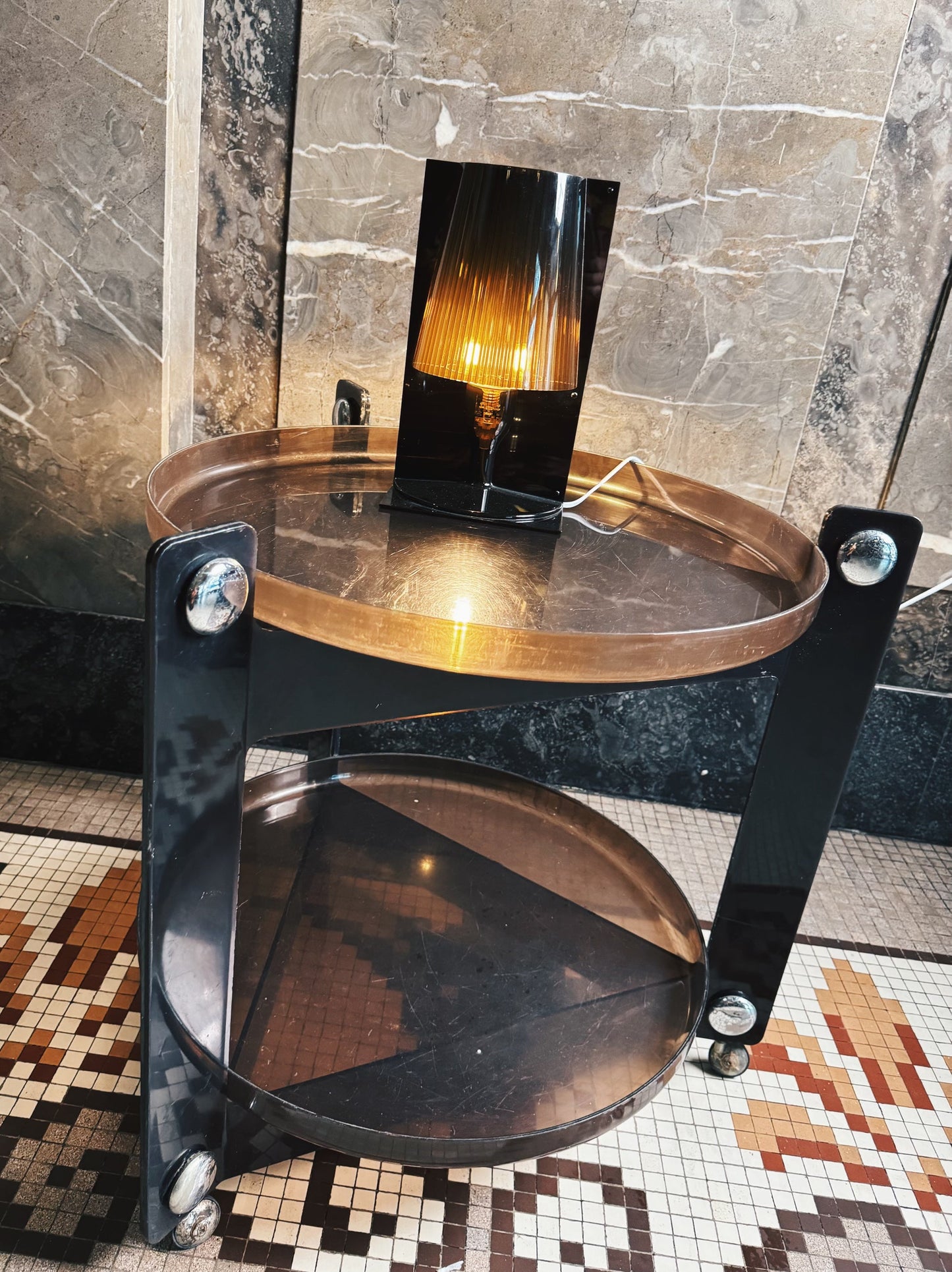 FRATELLI GUZZINI / Vintage 1970s Transparent Chocolate Drink Trolley by Luigi Massoni