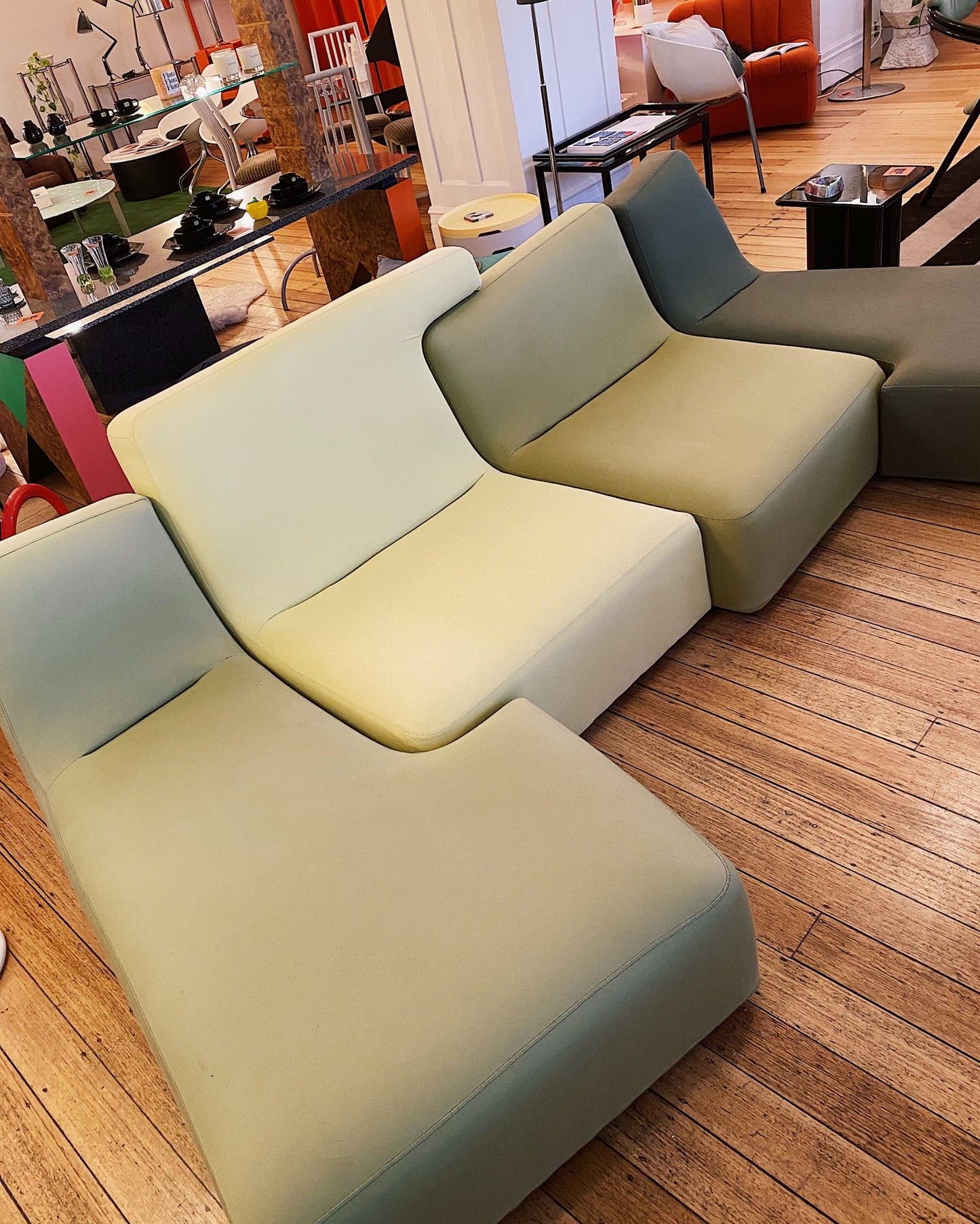 LIGNE ROSET / Confluences Tonal Green Modular Sofa by Philippe Nigro