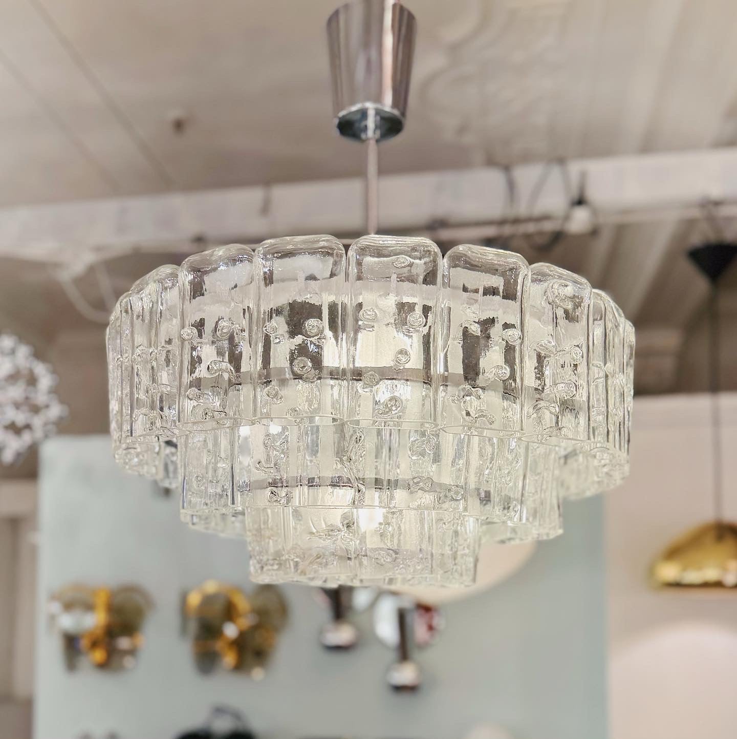 DORIA / 1960s Three Tier Icicle German Glass Chandelier