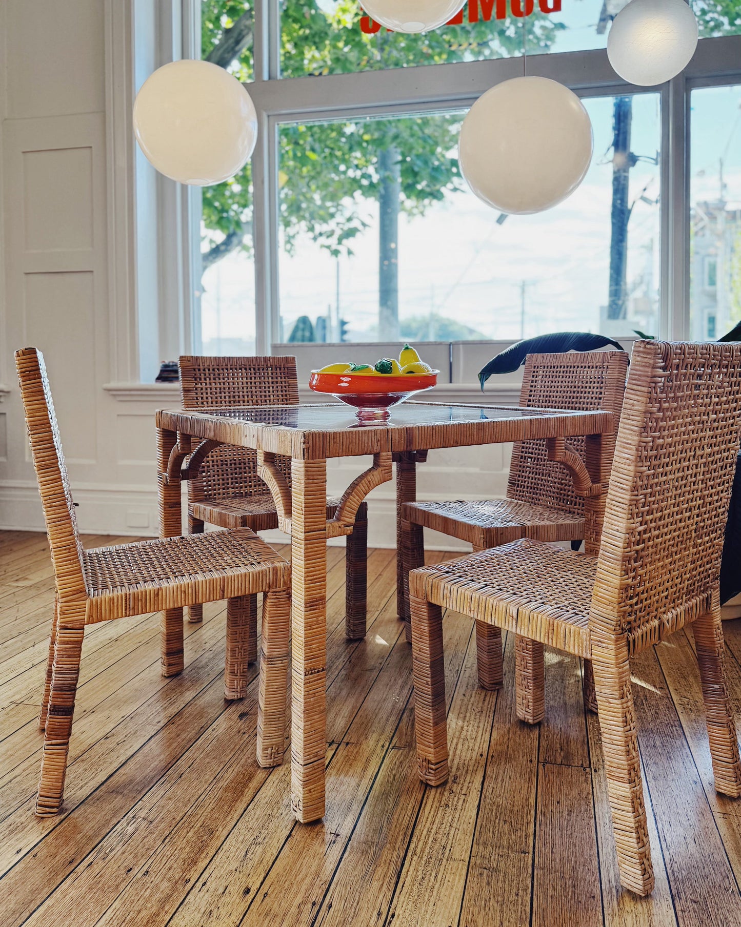 VINTAGE/ 1970s Bamboo Rattan Woven Dining Setting