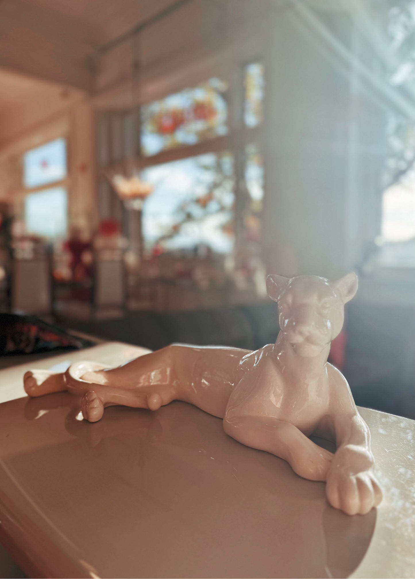 VINTAGE / Ceramic Snow Panther Sculpture