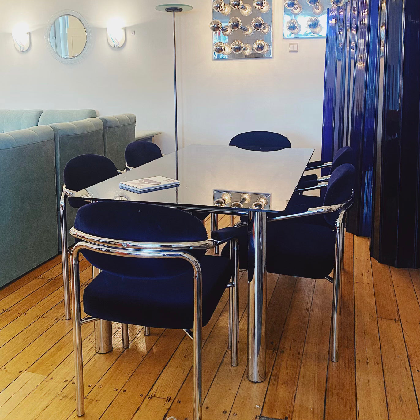 FANTASY #284 / Vintage Chrome & Dark Sapphire Dining Setting