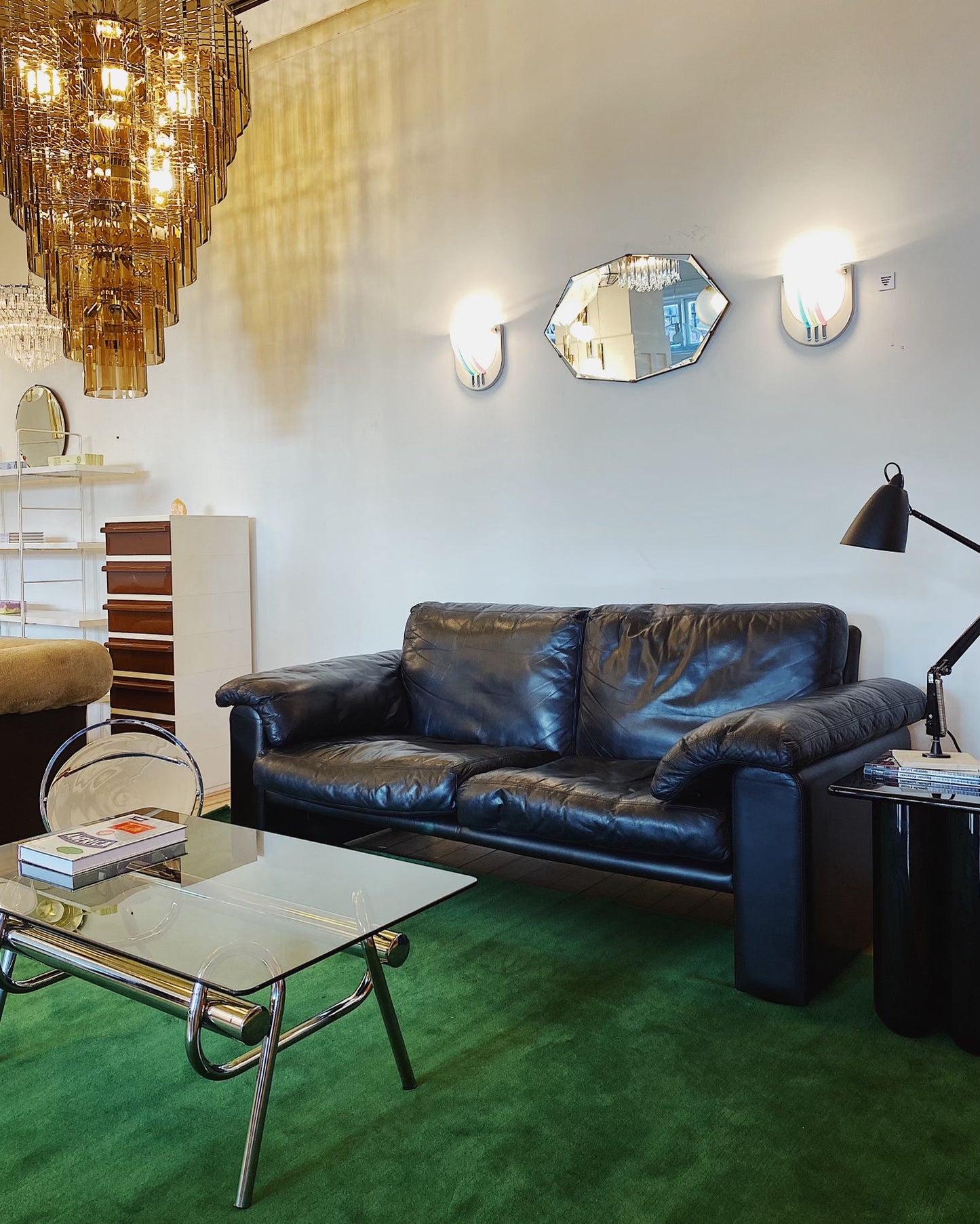 ARTIFEX / Post Modern Black Leather Two Seater Sofa