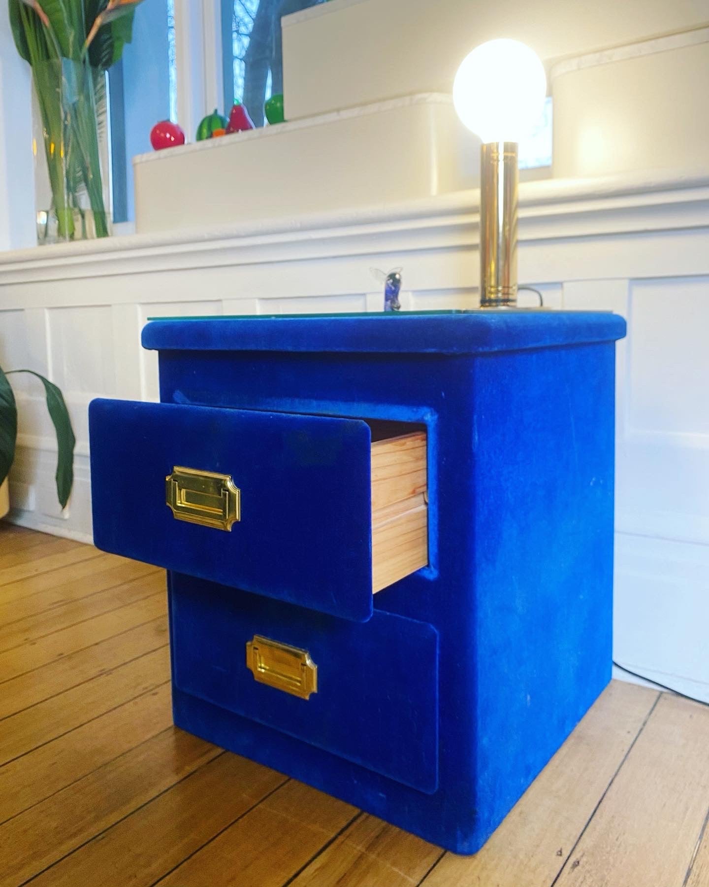 FANTASY #346 / 1970s Cobalt Blue Velveteen Bedside Drawers