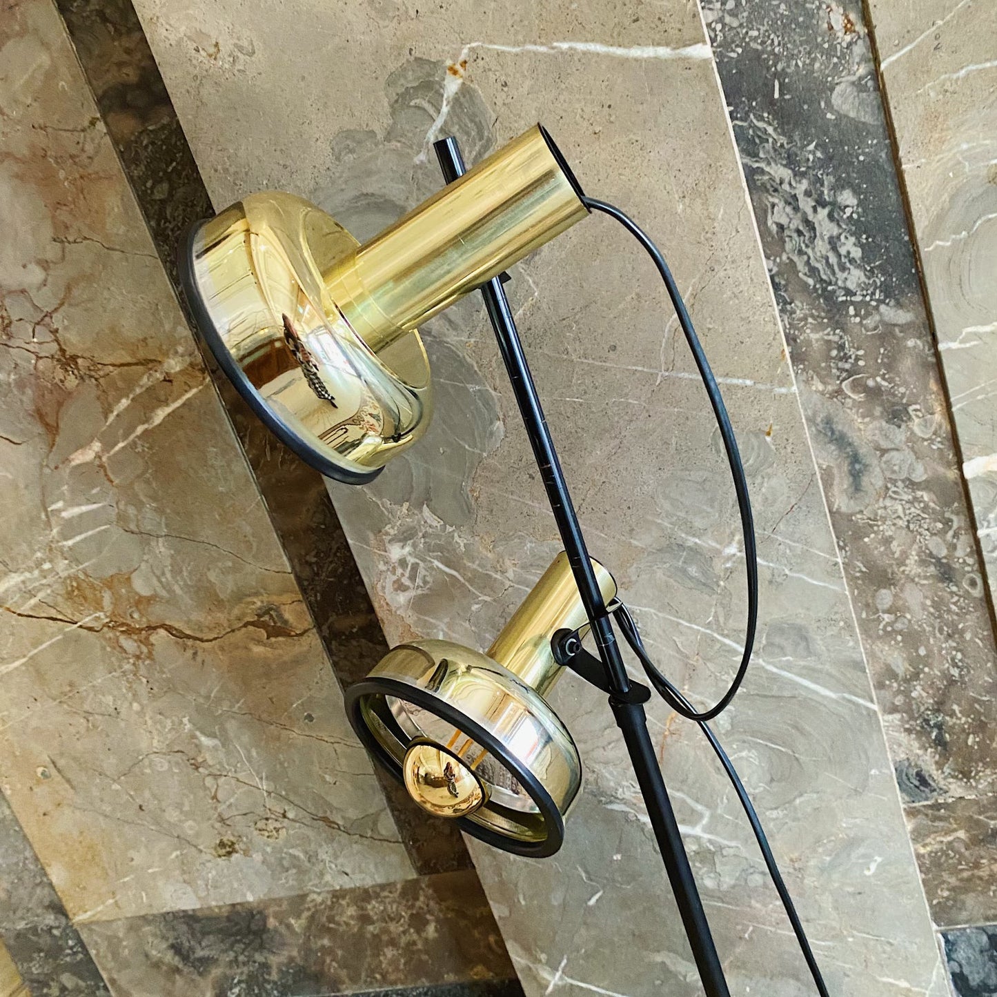 FANTASY #323 / Vintage Gold on Gold Dual Head Floor Lamp