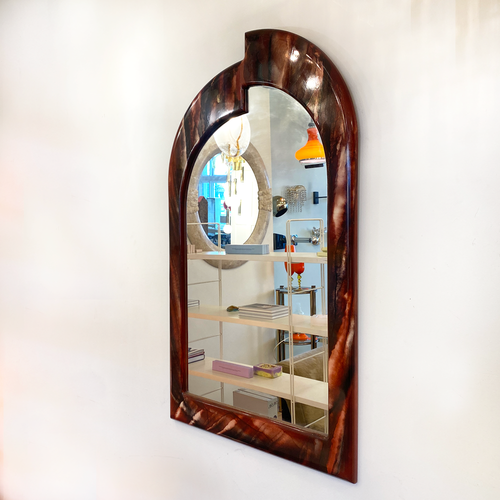 FANTASY #335 / Cardinal Ruby Hand Italian Marble Look Mirror + Console