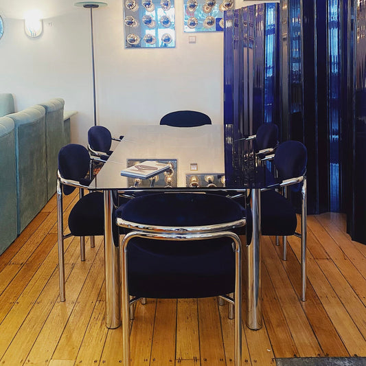 FANTASY #284 / Vintage Chrome & Dark Sapphire Dining Setting