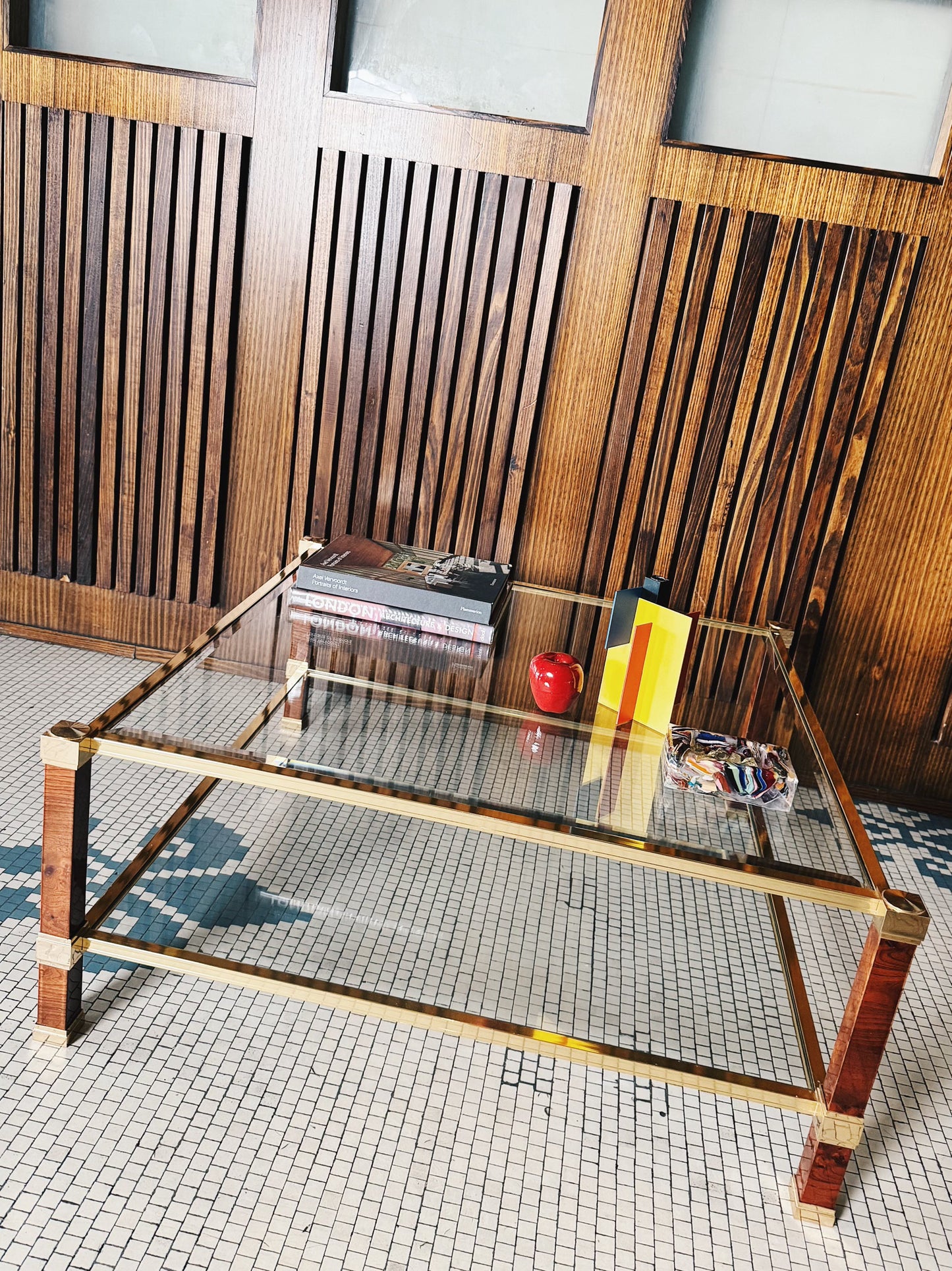 PIERRE VANDEL PARIS / 1980 Pierre Elm Burl Double Square Coffee Table