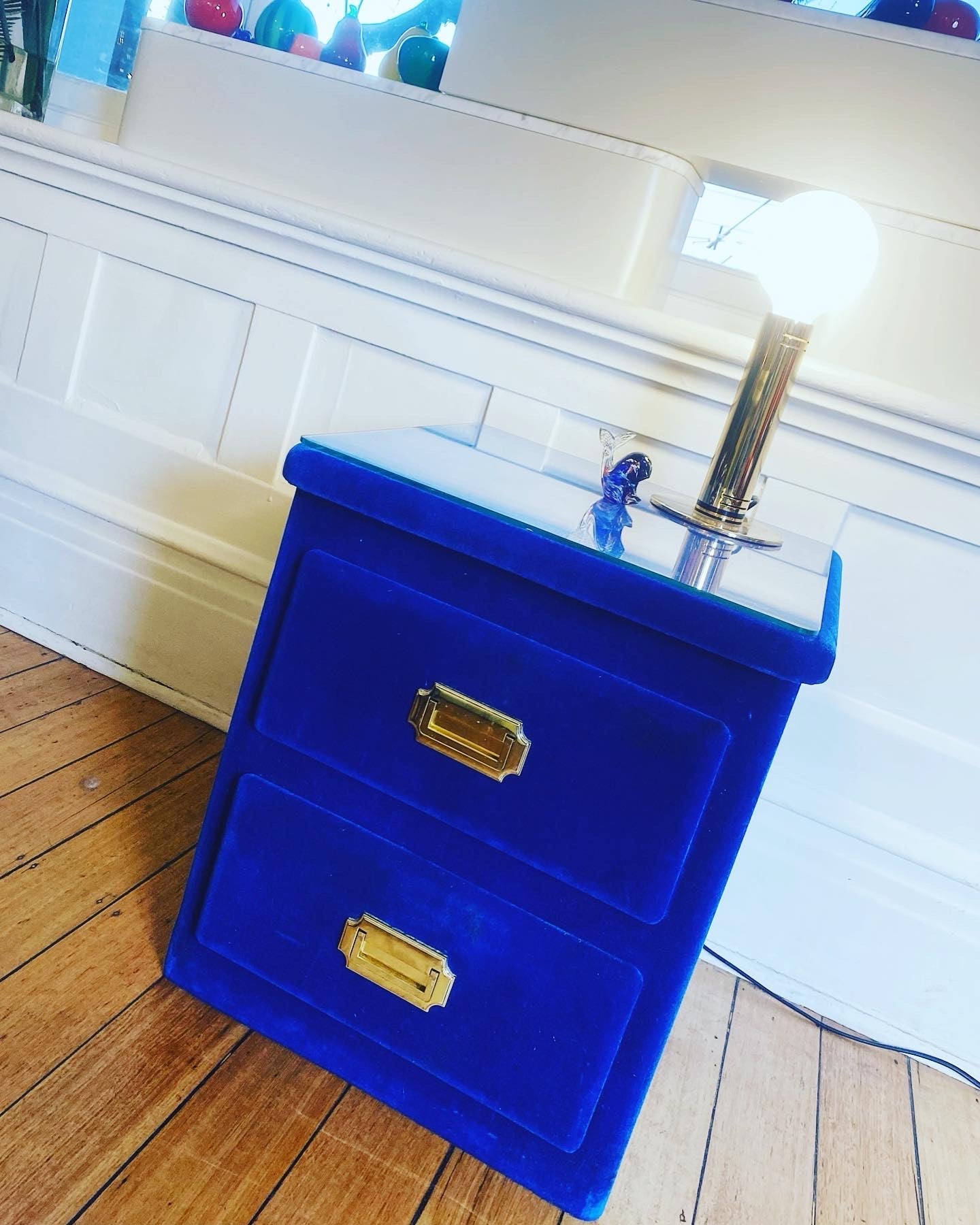 FANTASY #346 / 1970s Cobalt Blue Velveteen Bedside Drawers
