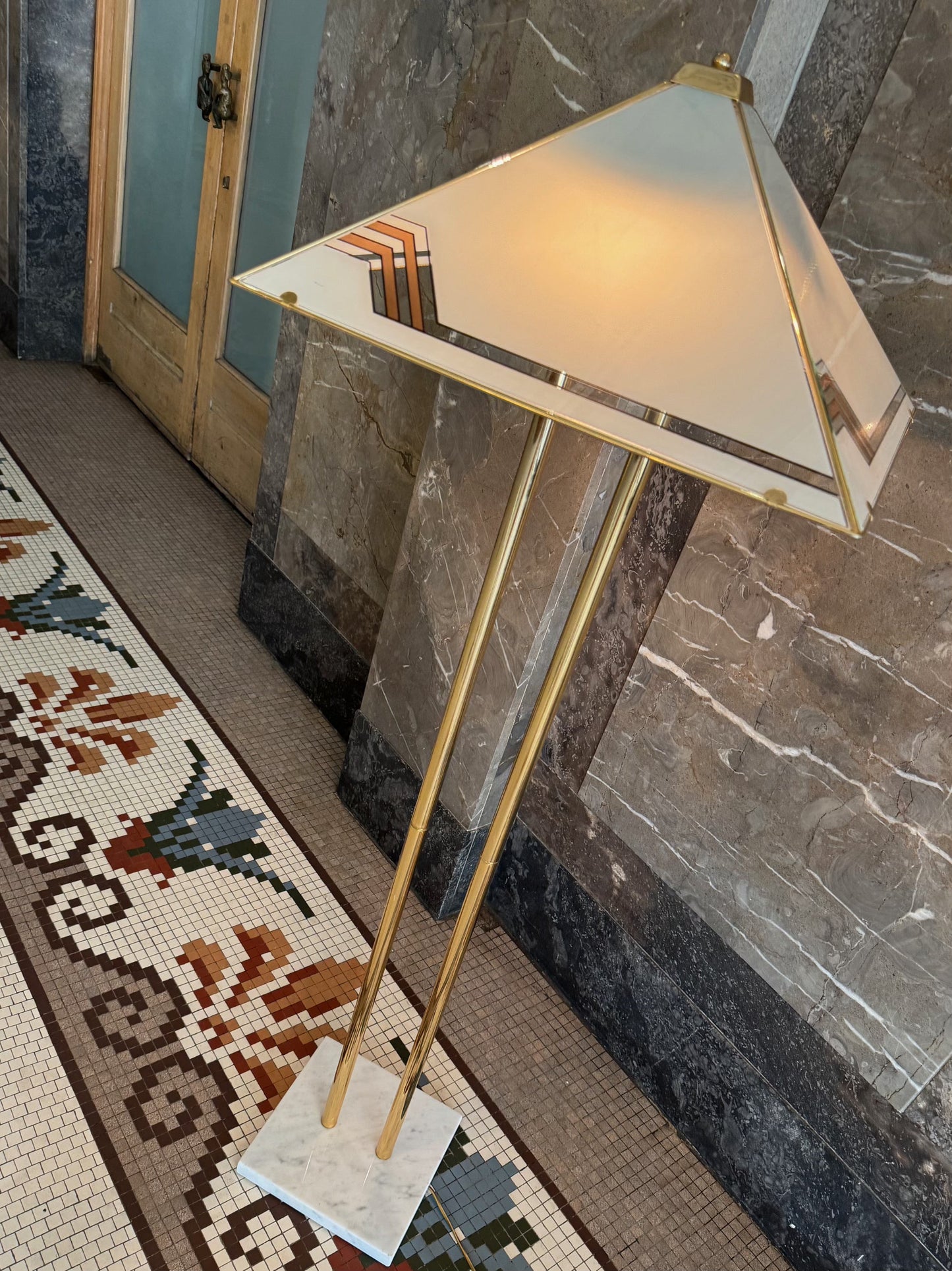 VINTAGE / 1970s Italian Gold, Glass + Marble Floor and Table Lamps