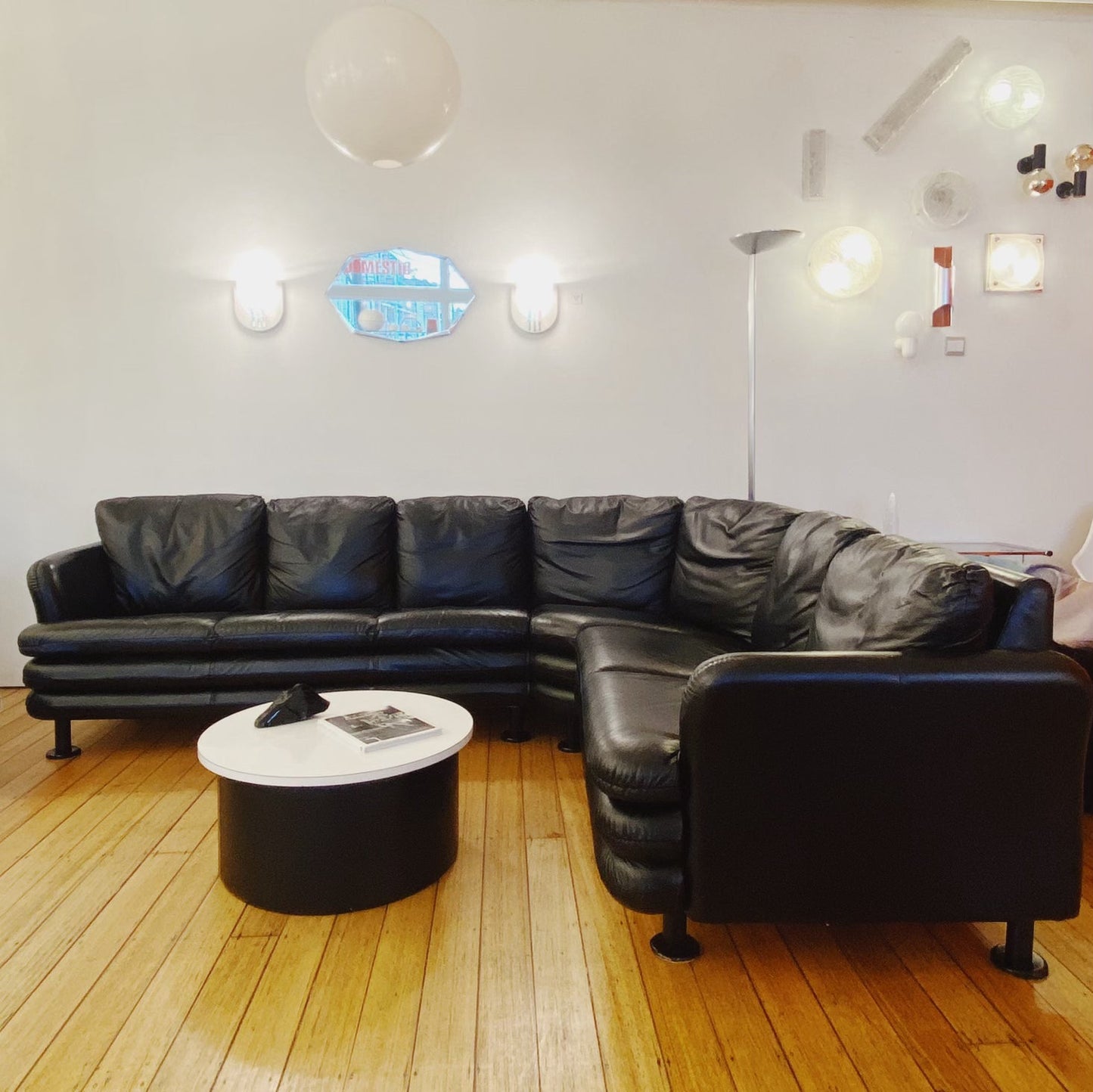 FANTASY #350 / Post Modern Liquorice Leather Seven Seater Sofa