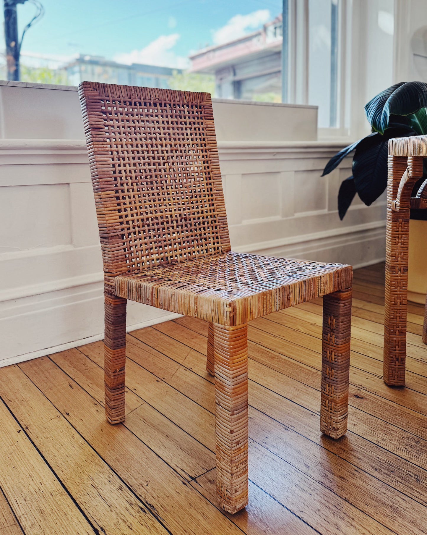 VINTAGE/ 1970s Bamboo Rattan Woven Dining Setting