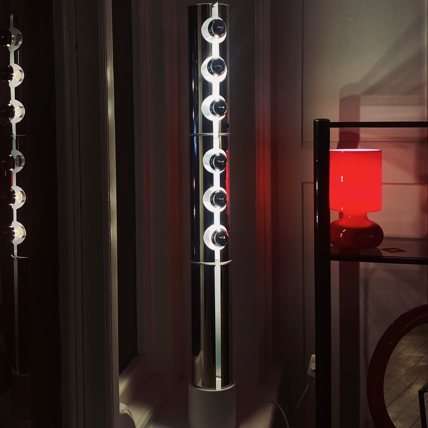 LUCI / 1970's Chrome + Stone Pillar Floor Lamp
