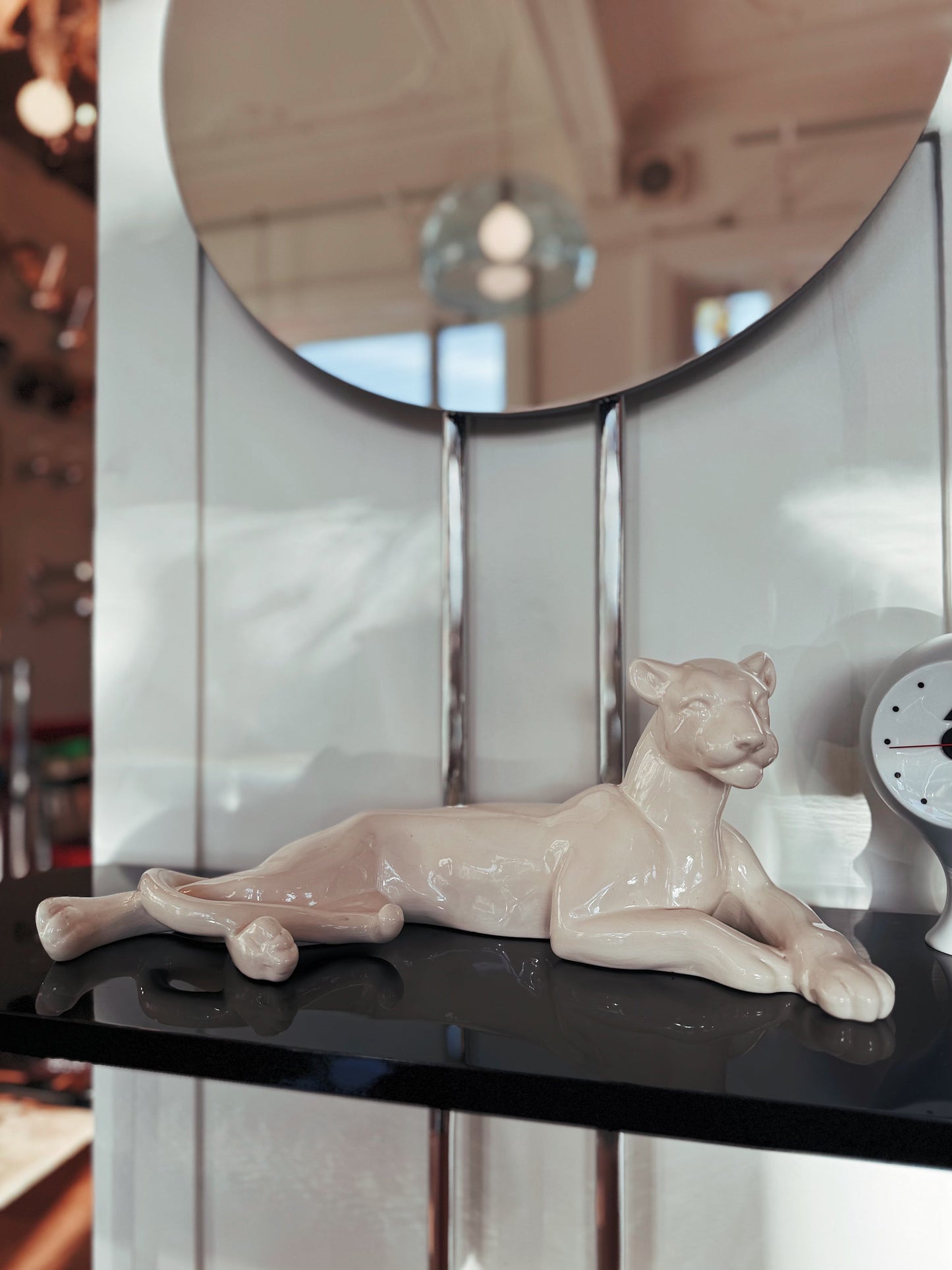 VINTAGE / Ceramic Snow Panther Sculpture