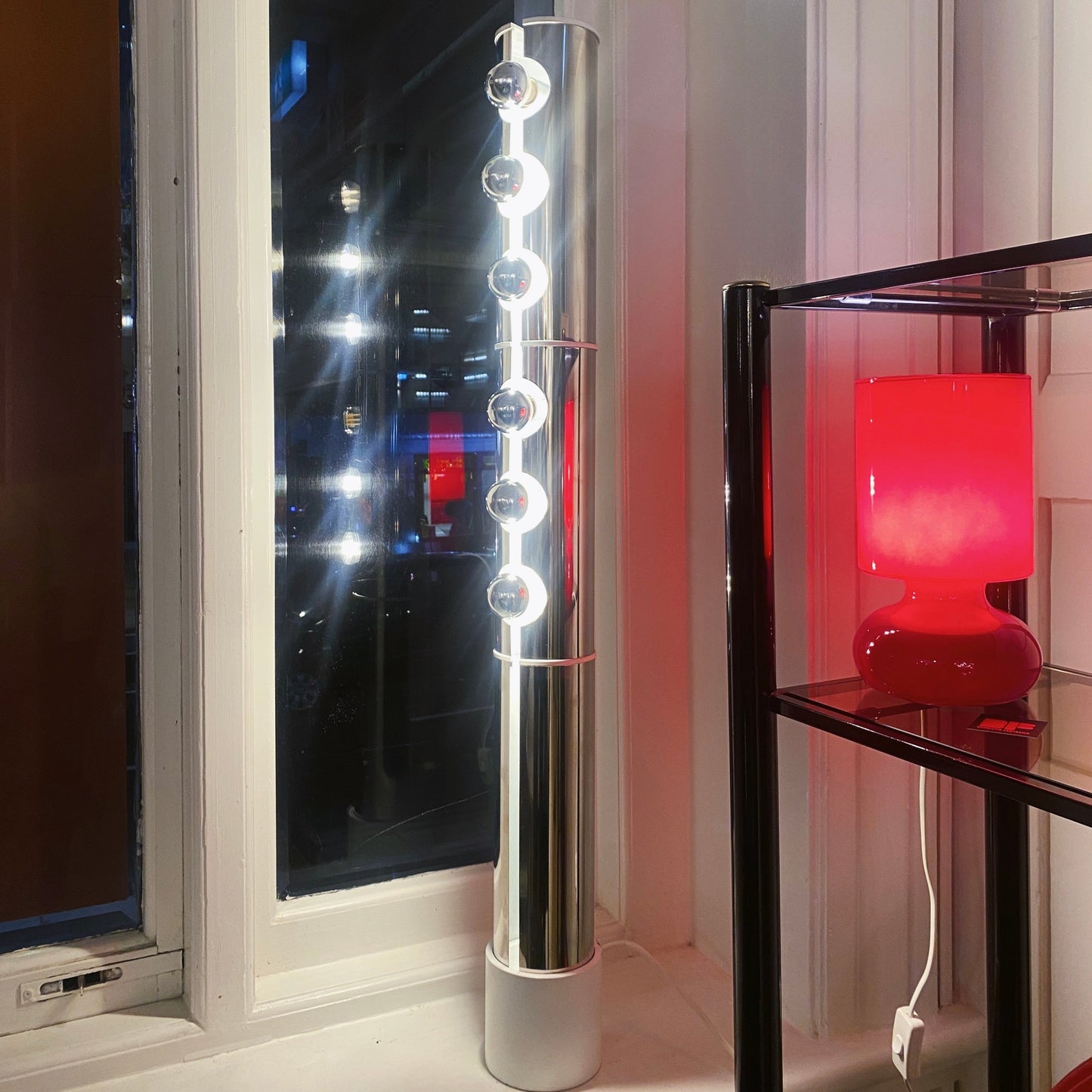LUCI / 1970's Chrome + Stone Pillar Floor Lamp