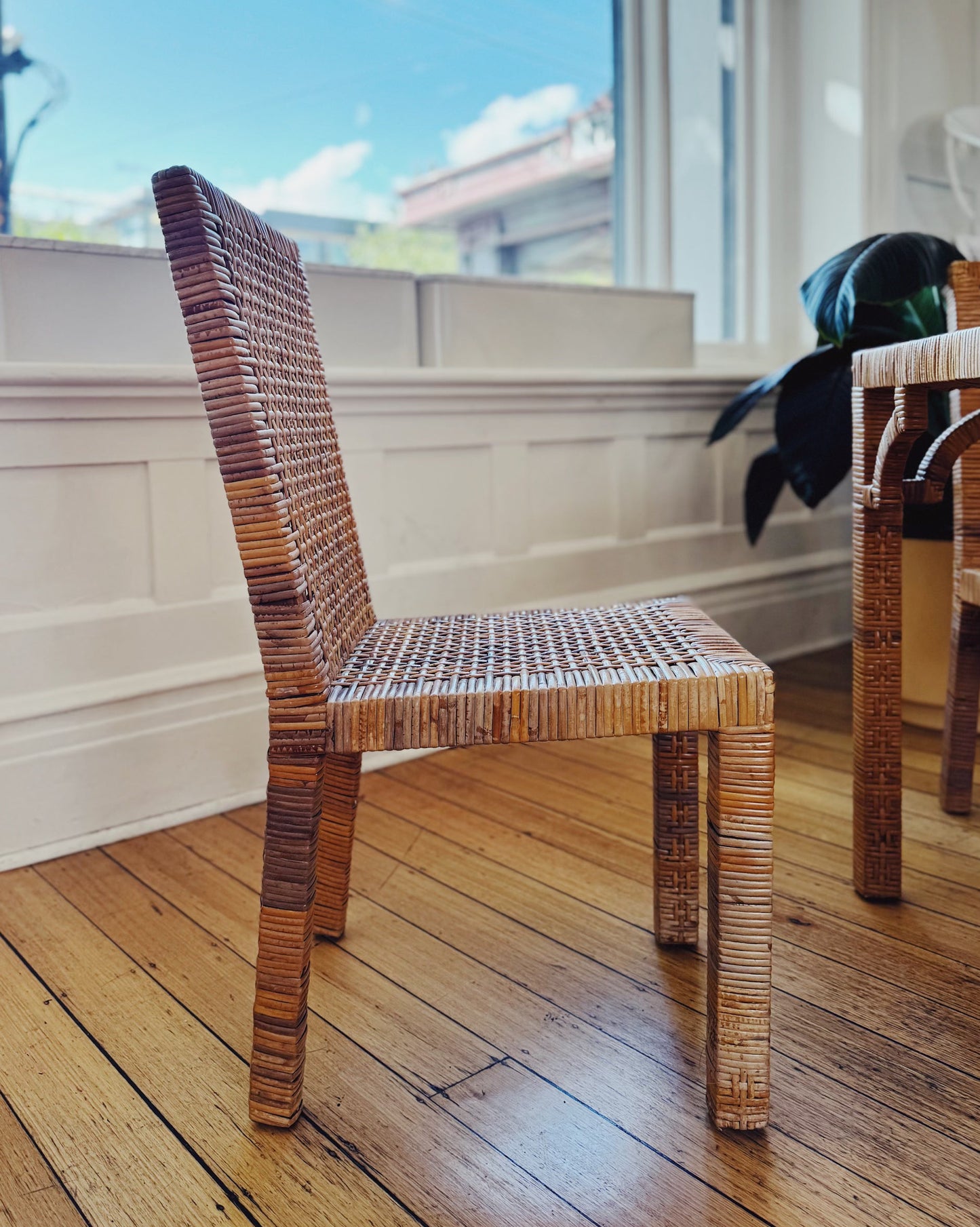 VINTAGE/ 1970s Bamboo Rattan Woven Dining Setting
