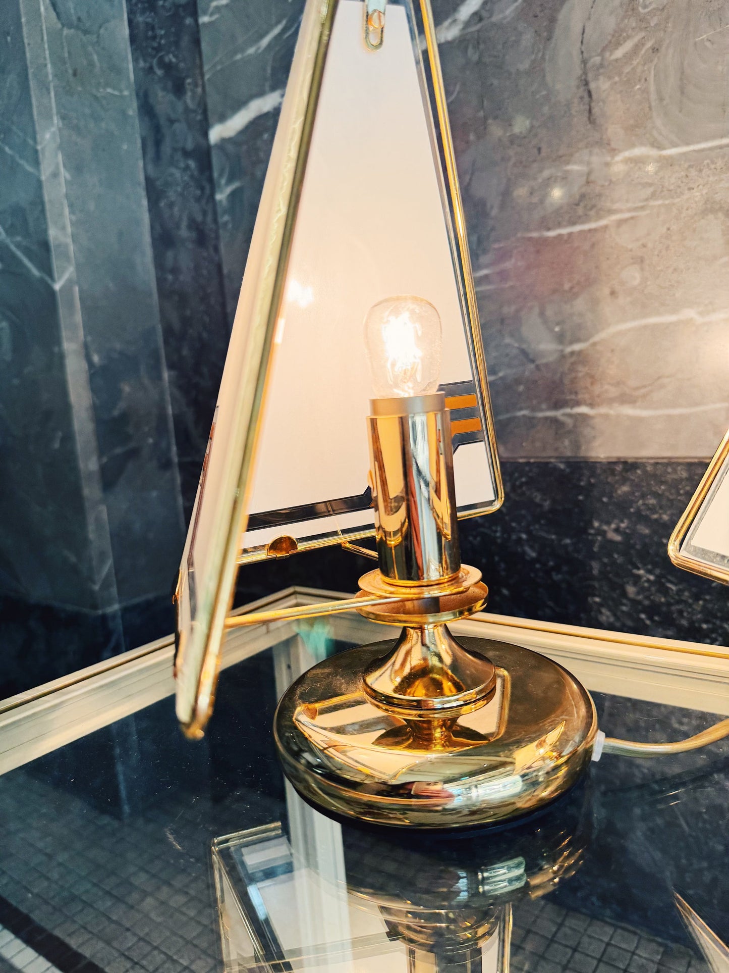 VINTAGE / 1970s Italian Gold, Glass + Marble Floor and Table Lamps