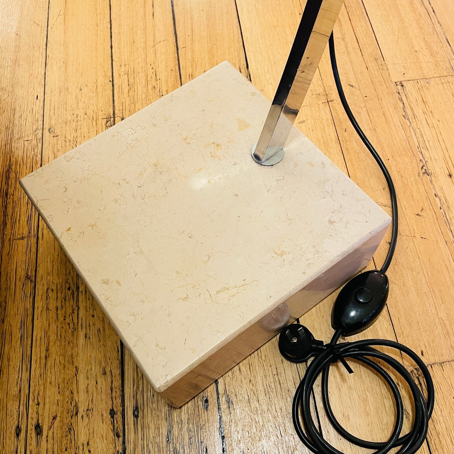 VINTAGE / 1960s Italian Chrome + Travertine Stone Arc Floor Lamp