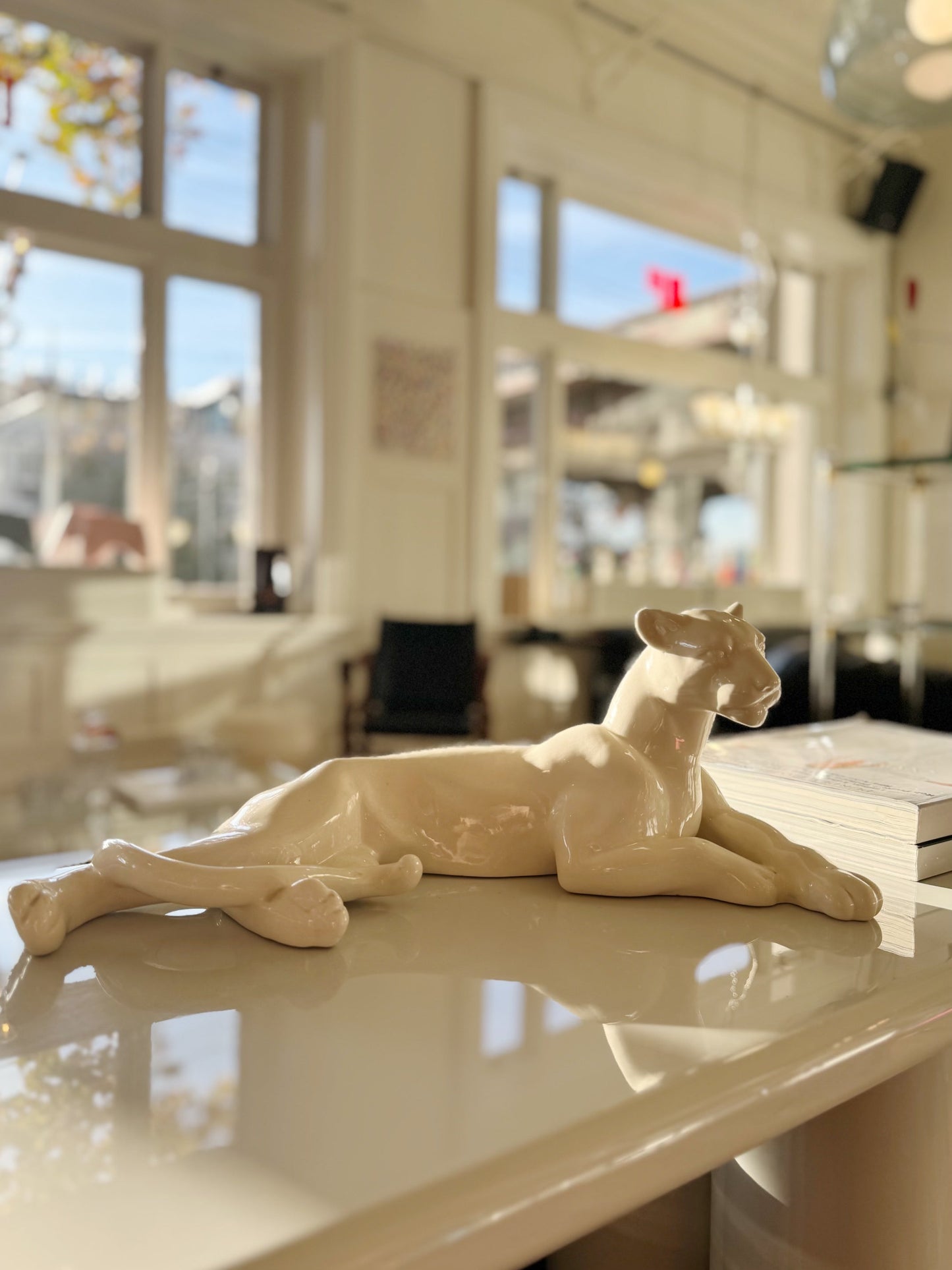 VINTAGE / Ceramic Snow Panther Sculpture