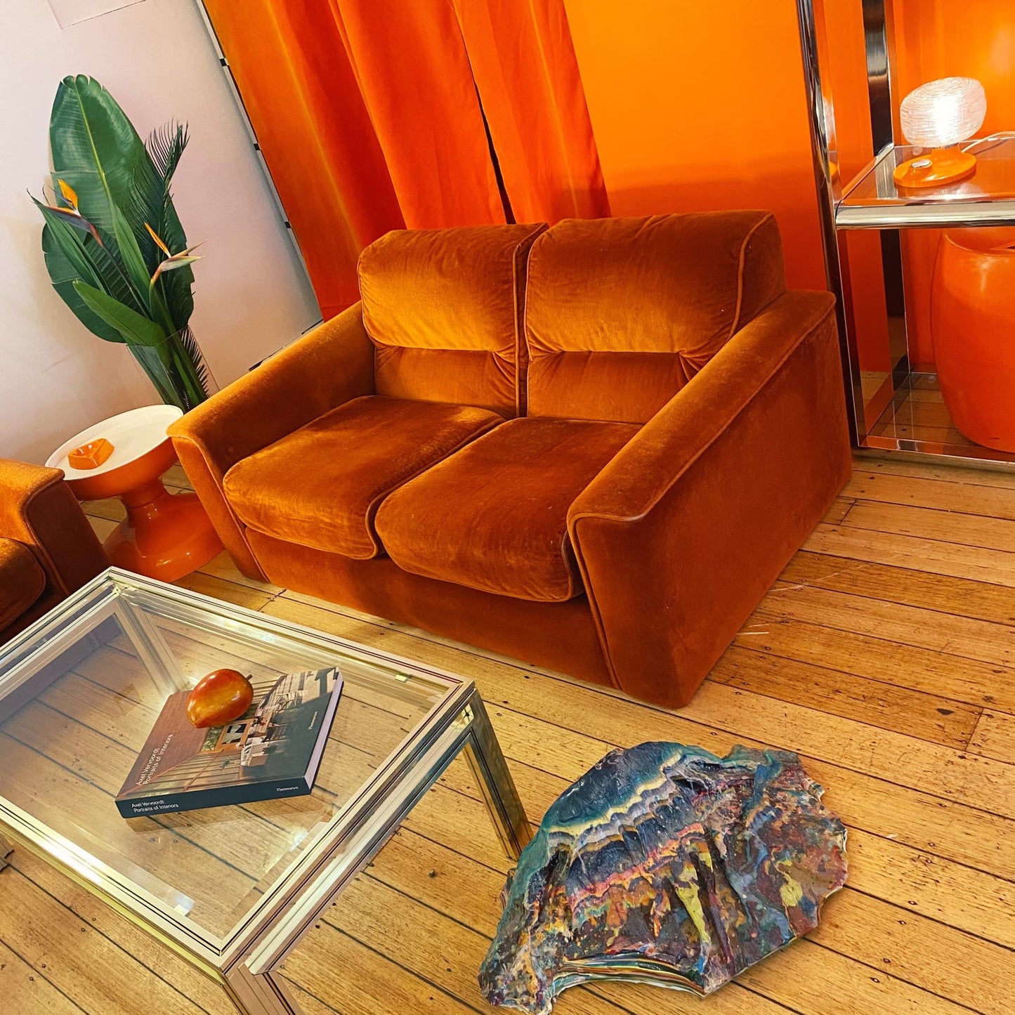 FANTASY #318 / 1970s Three Piece Burnt Orange Sofa Setting