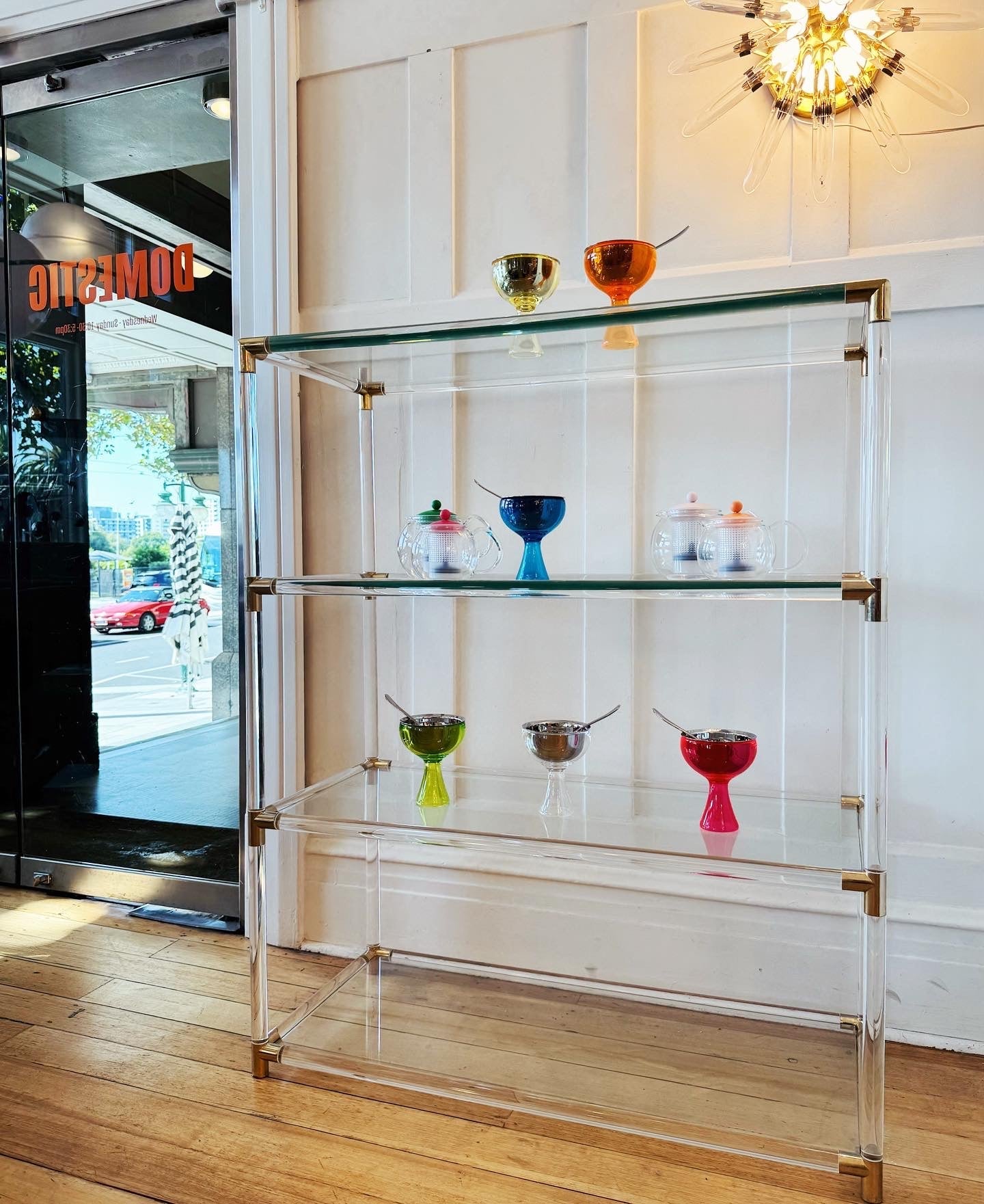 SVALBE FURNITURE SYDNEY/ 1970s Caravelle Lucite & Brass Shelf