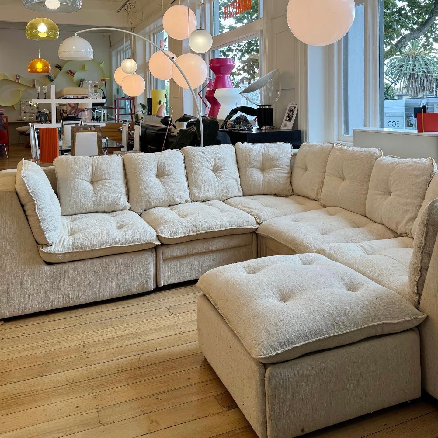 FLER / 1970s Oatmeal 5 Piece Modular Sofa Setting + Ottoman