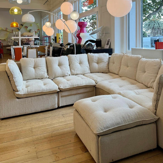 FLER / 1970s Oatmeal 5 Piece Modular Sofa Setting + Ottoman