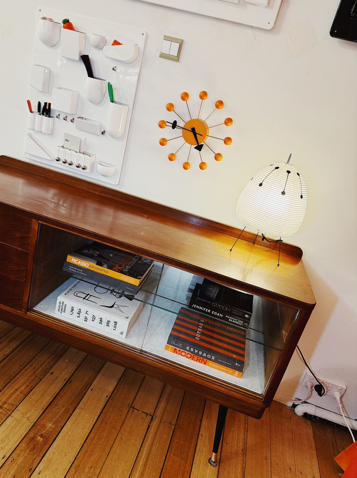 VINTAGE / 1960s Mid Century Wood + Glass Sideboard + Drawers