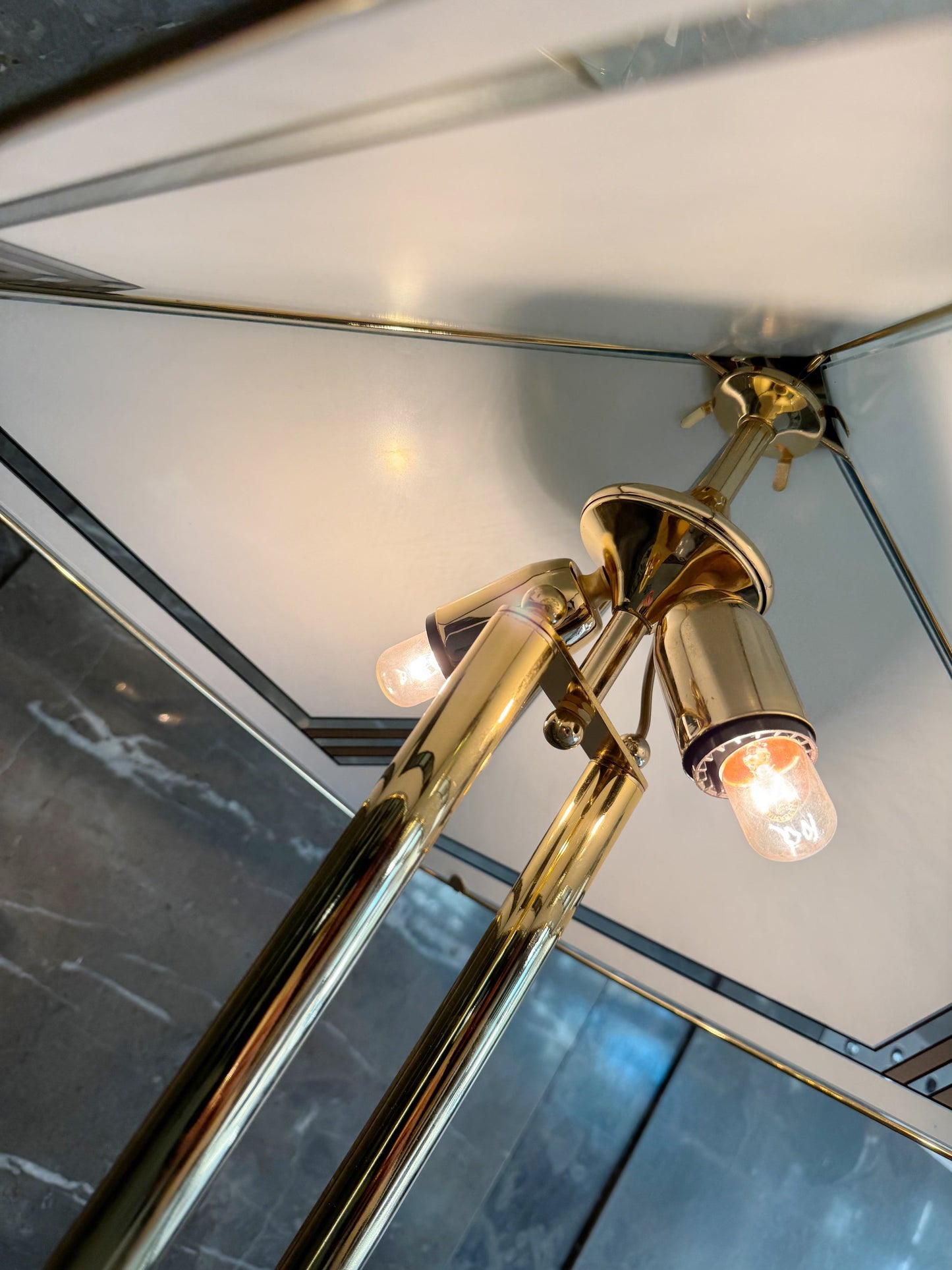 VINTAGE / 1970s Italian Gold, Glass + Marble Floor and Table Lamps